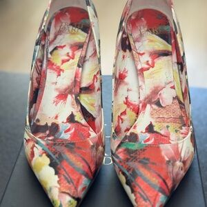 Elegant Red and White Pointed Toe Heels